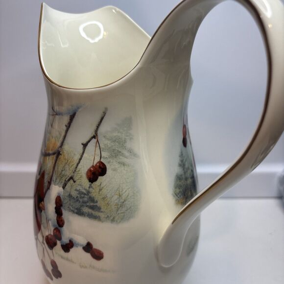 LENOX "Winter Greetings Scenic" Pitcher ~ Winter Birds Holiday Christmas ~ 64oz - Picture 3 of 10